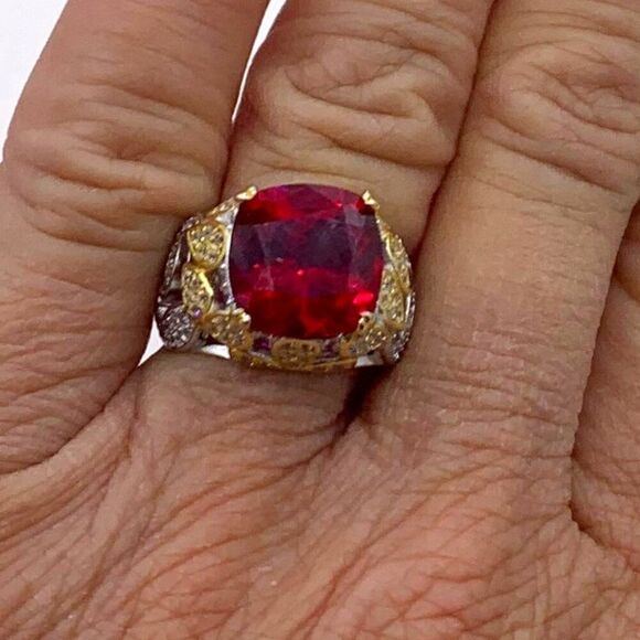 Ring, NWOT, solid 925 sterling silver, 18 k gold accents, lab ruby sz 7 - Picture 3 of 15